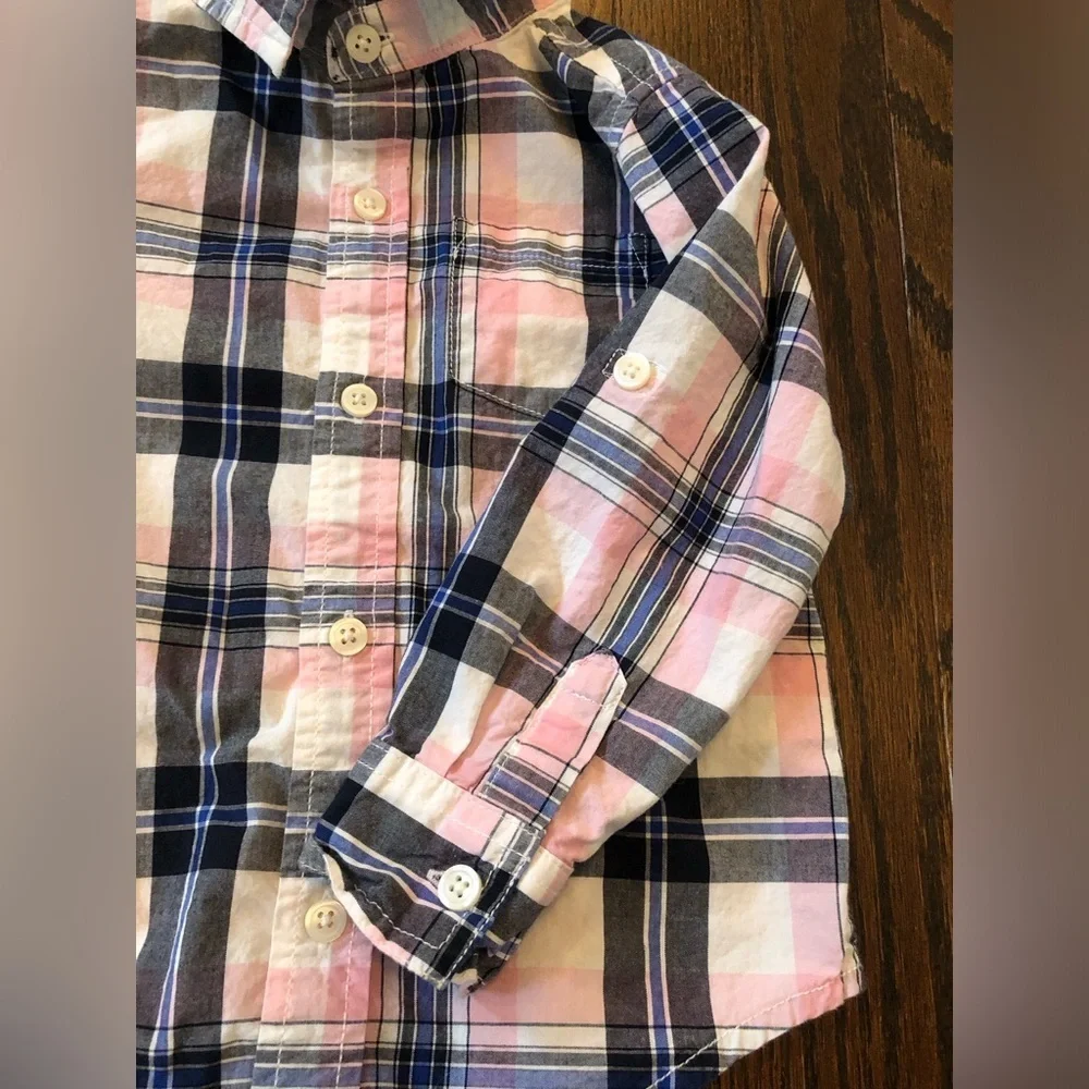 GYMBOREE Boys 2T Pink/White/Blue Plaid Long/Short Sleeved Button-Down Shirt EUC! - Picture 6 of 9